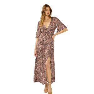 Lovestitch Brown & Natural with Gold Metallic Threading Paisley Maxi Dress
